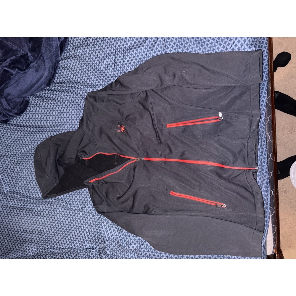 Spyder Fleece Lined Full Zip Athletic Sweater Mens Size L Black Red